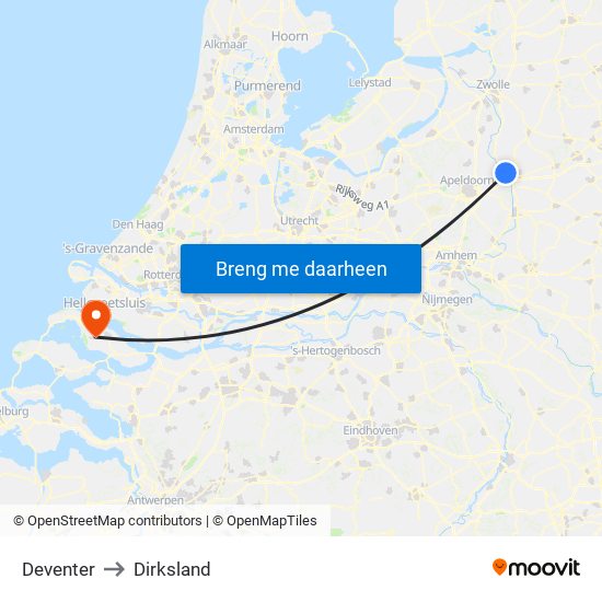 Deventer to Dirksland map