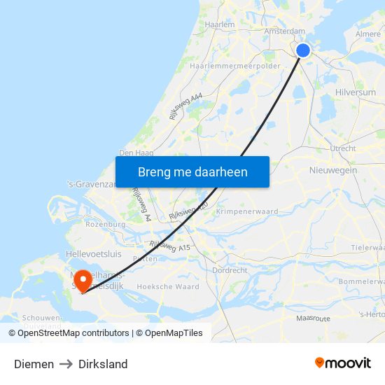 Diemen to Dirksland map