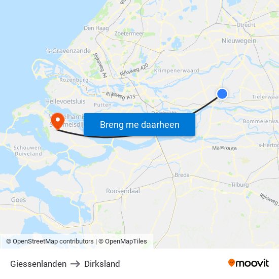 Giessenlanden to Dirksland map