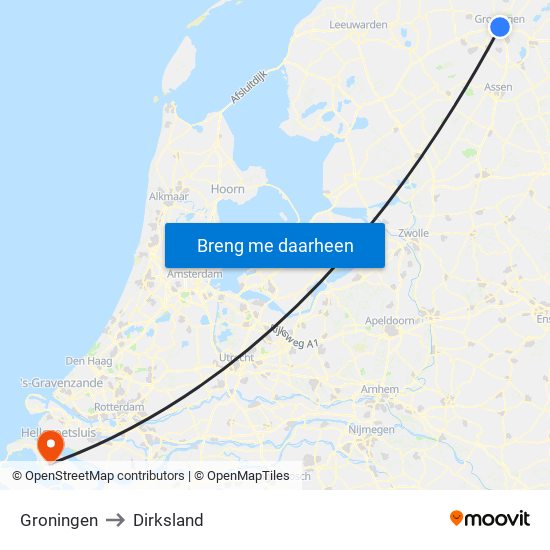 Groningen to Dirksland map