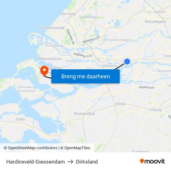 Hardinxveld-Giessendam to Dirksland map