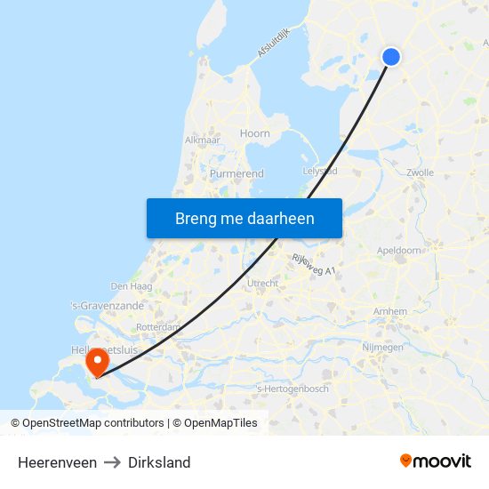 Heerenveen to Dirksland map