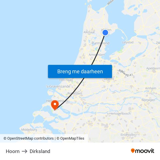 Hoorn to Dirksland map