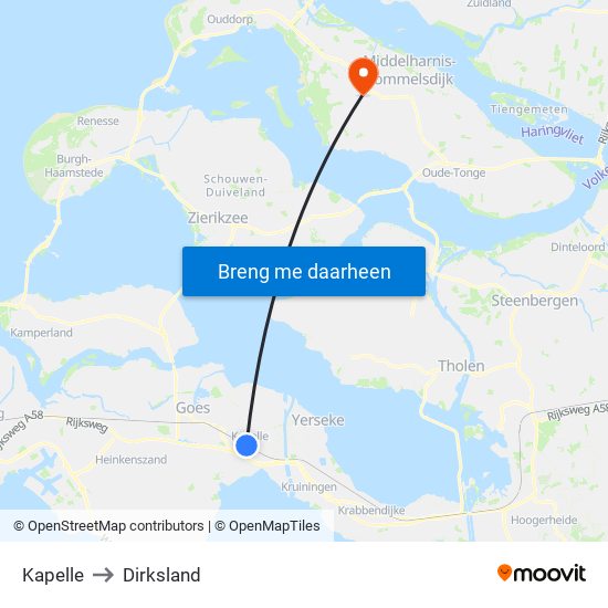 Kapelle to Dirksland map