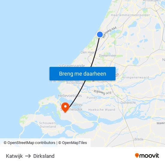 Katwijk to Dirksland map