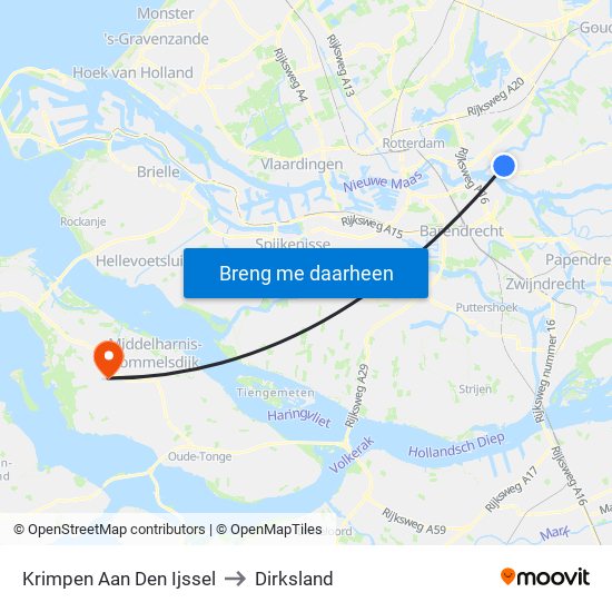 Krimpen Aan Den Ijssel to Dirksland map
