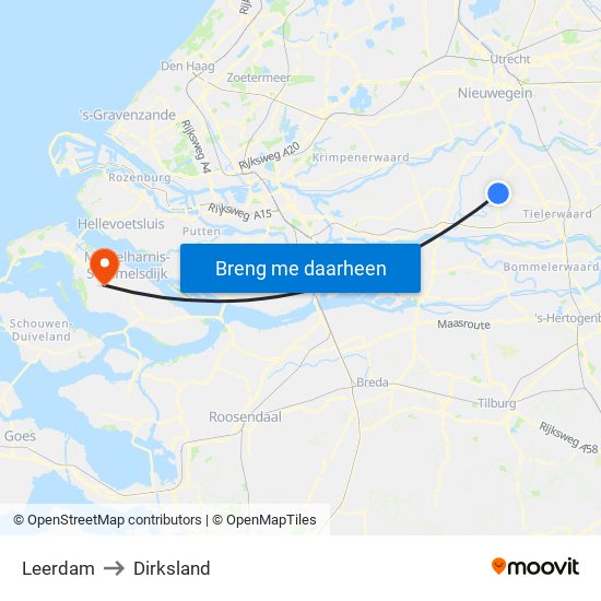 Leerdam to Dirksland map