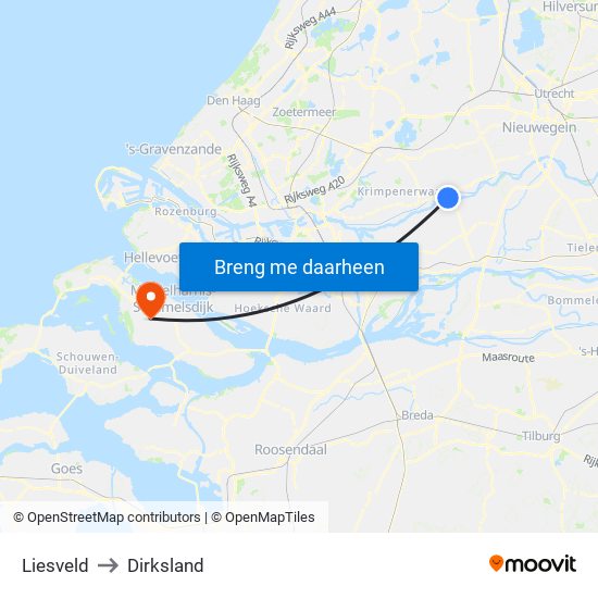 Liesveld to Dirksland map