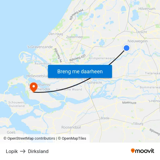 Lopik to Dirksland map