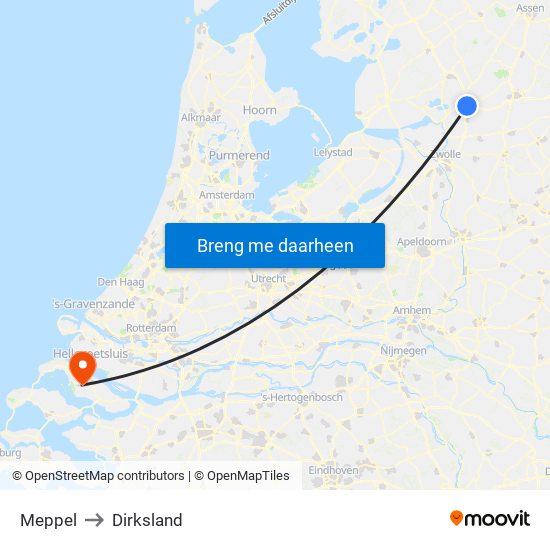 Meppel to Dirksland map