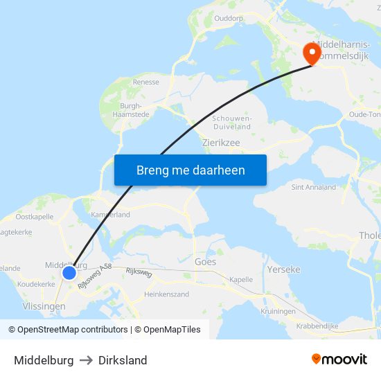 Middelburg to Dirksland map