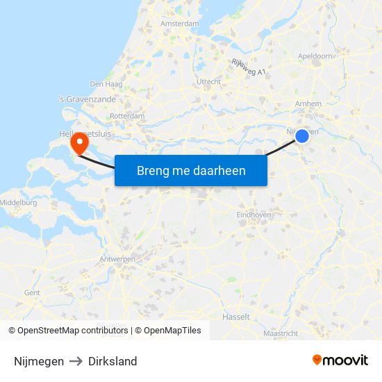 Nijmegen to Dirksland map