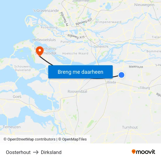 Oosterhout to Dirksland map