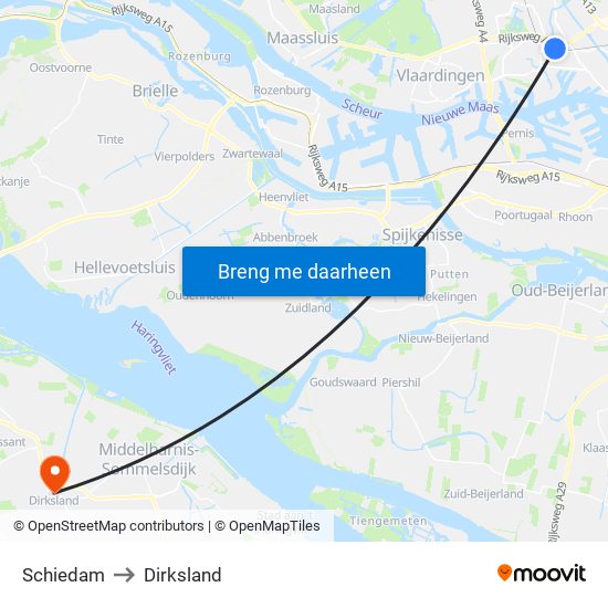 Schiedam to Dirksland map