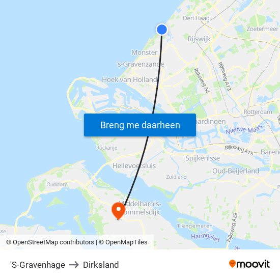 'S-Gravenhage to Dirksland map