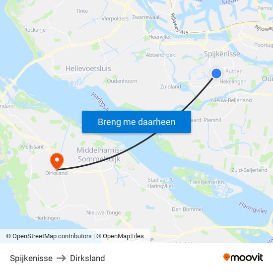 Spijkenisse to Dirksland map