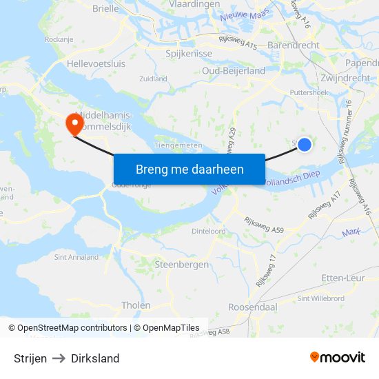 Strijen to Dirksland map