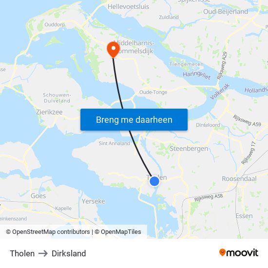 Tholen to Dirksland map