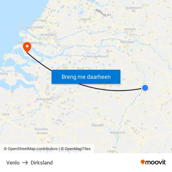 Venlo to Dirksland map