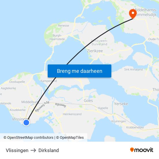Vlissingen to Dirksland map
