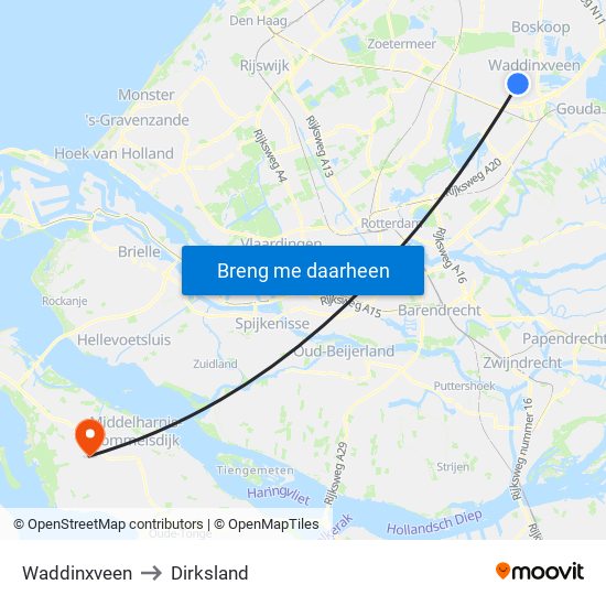 Waddinxveen to Dirksland map