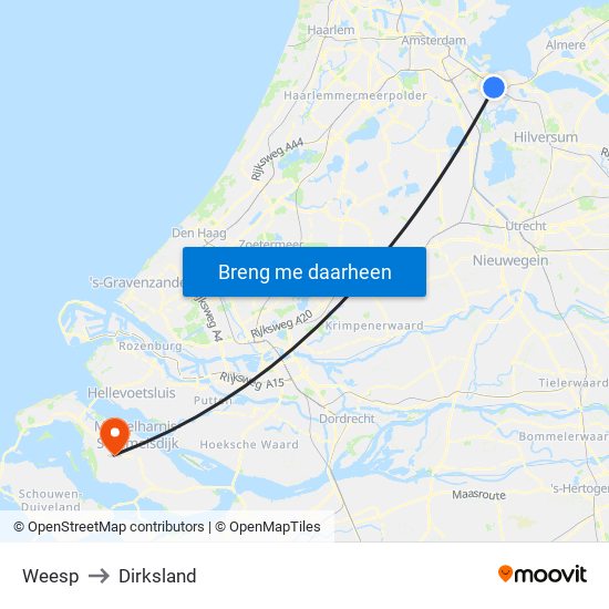 Weesp to Dirksland map