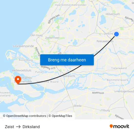 Zeist to Dirksland map