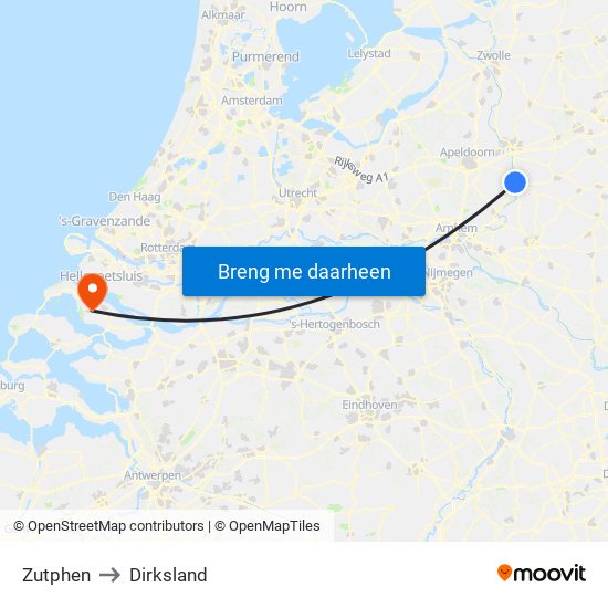 Zutphen to Dirksland map