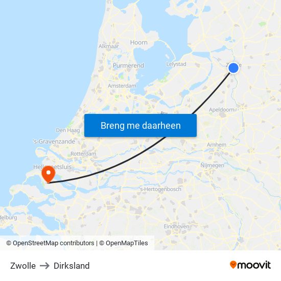 Zwolle to Dirksland map