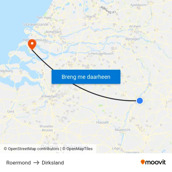 Roermond to Dirksland map