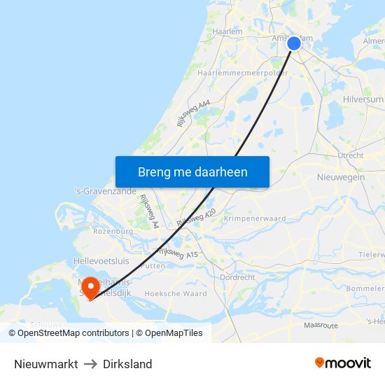 Nieuwmarkt to Dirksland map