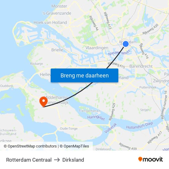 Rotterdam Centraal to Dirksland map