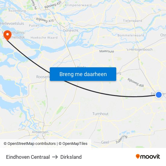 Eindhoven Centraal to Dirksland map