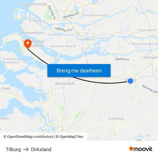 Tilburg to Dirksland map