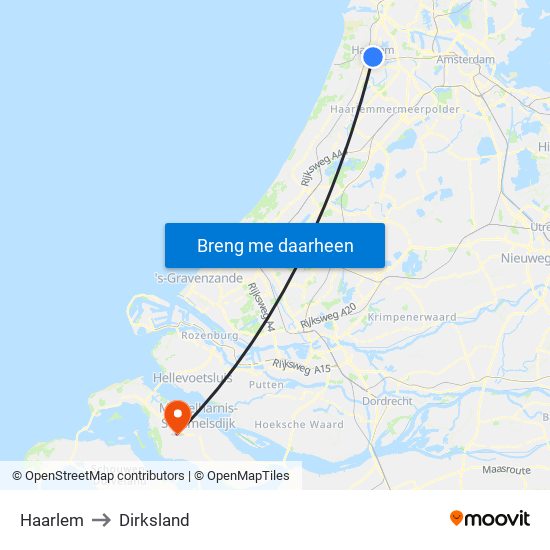 Haarlem to Dirksland map