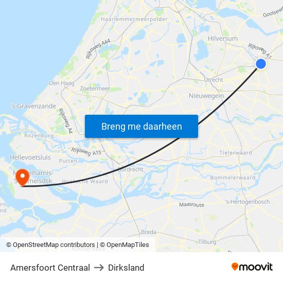 Amersfoort Centraal to Dirksland map