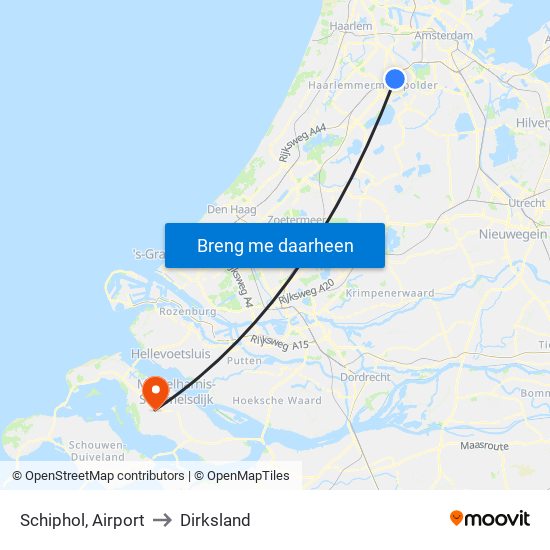 Schiphol, Airport to Dirksland map