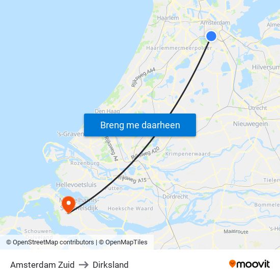 Amsterdam Zuid to Dirksland map