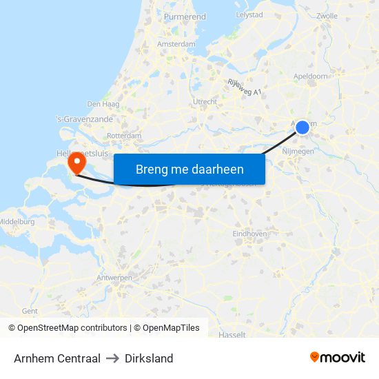 Arnhem Centraal to Dirksland map