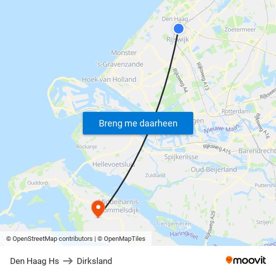 Den Haag Hs to Dirksland map