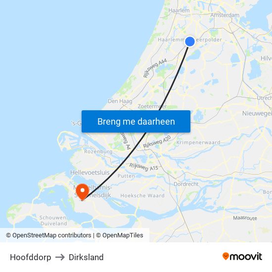 Hoofddorp to Dirksland map