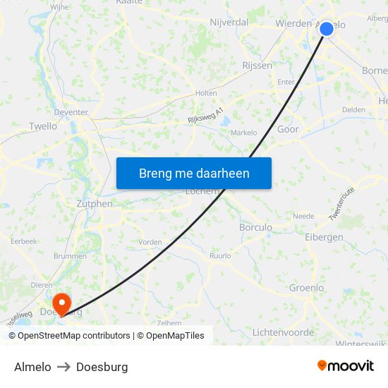 Almelo to Doesburg map