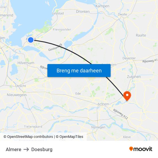 Almere to Doesburg map