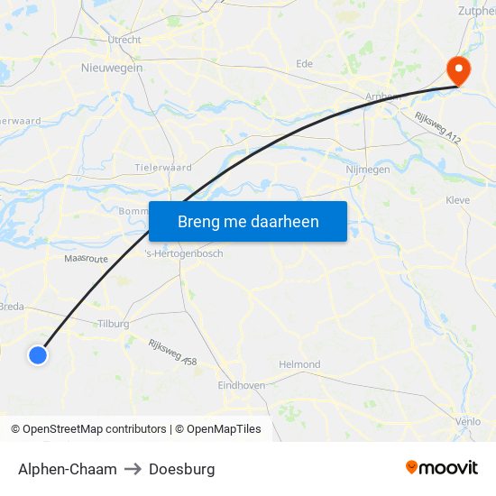 Alphen-Chaam to Doesburg map