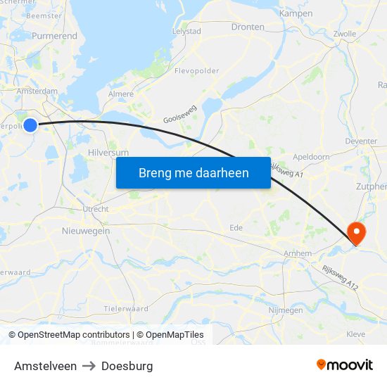 Amstelveen to Doesburg map