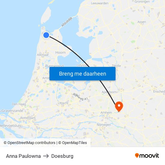 Anna Paulowna to Doesburg map