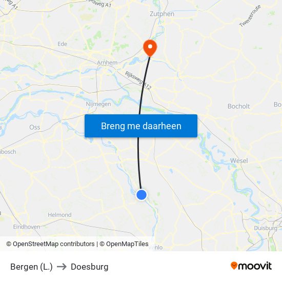 Bergen (L.) to Doesburg map