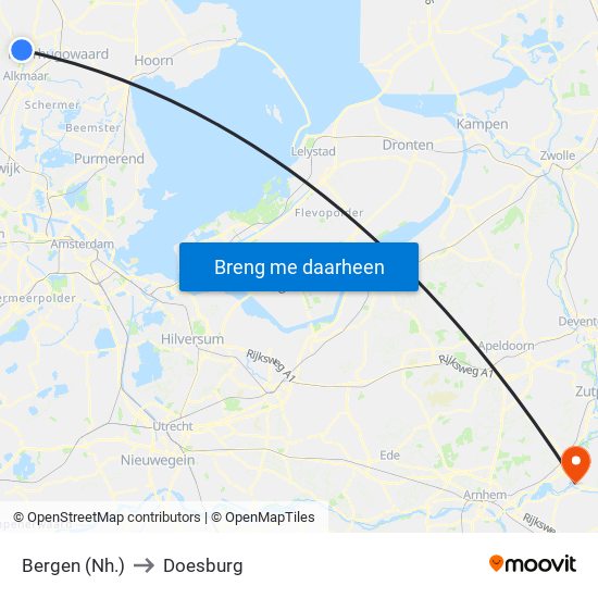 Bergen (Nh.) to Doesburg map