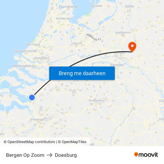 Bergen Op Zoom to Doesburg map