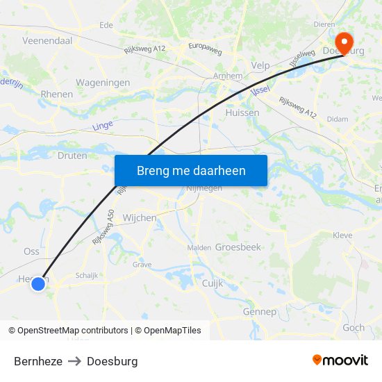 Bernheze to Doesburg map